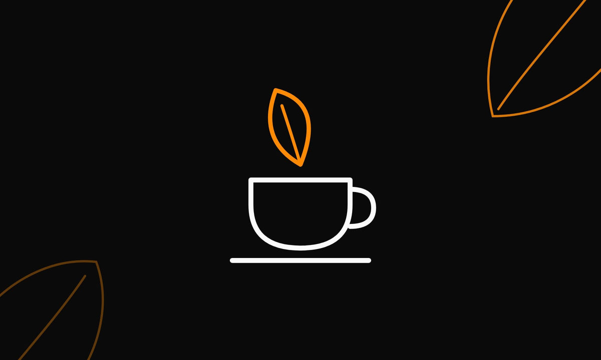 Line drawing of a cup of green tea with a leaf